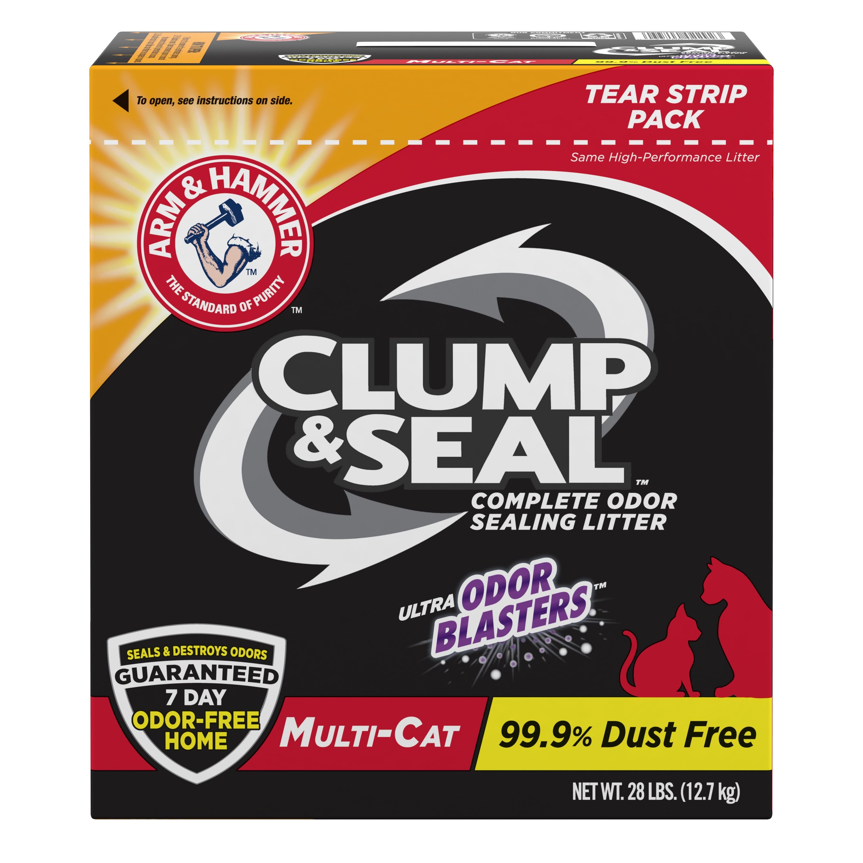 Arm & Hammer Clump & Seal Multi-Cat Clumping Cat Litter, Odor Control Clay Litter, 28 lb. Bag