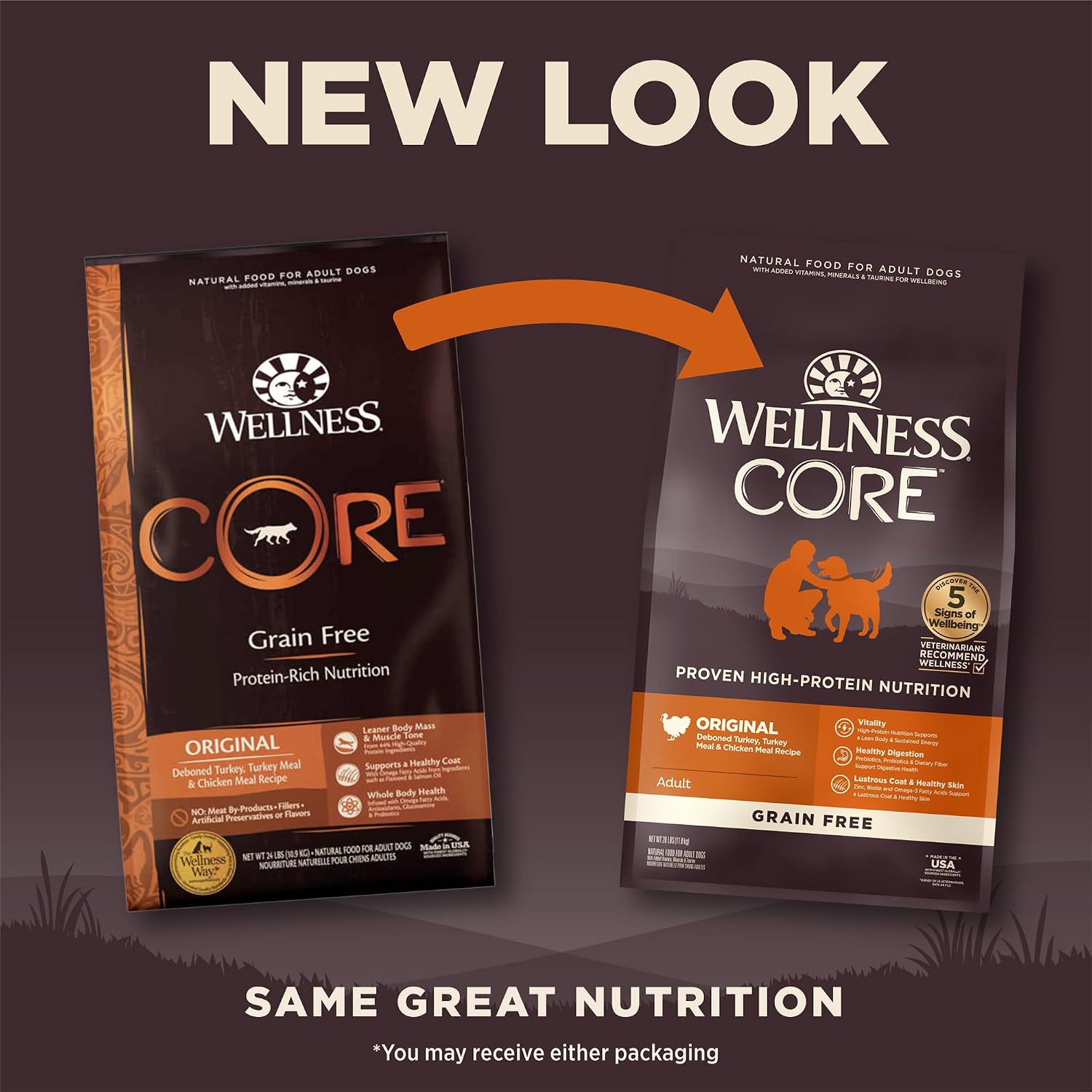 Wellness CORE Grain-Free Dry Dog Food, Original Deboned Turkey & Chicken Recipe, 26 lb. Bag